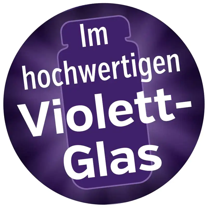 Bouton en Verre Violet de Haute Qualité Étiquette ronde avec le texte 'Bouton en Verre Violet de Haute Qualité' sur fond violet.