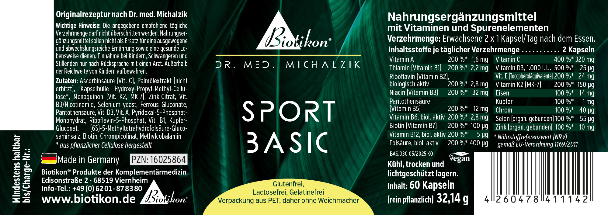 Sport Basic – 60 Gélules Complément alimentaire en capsules, 60 gélules dans un emballage sombre, vue de face.