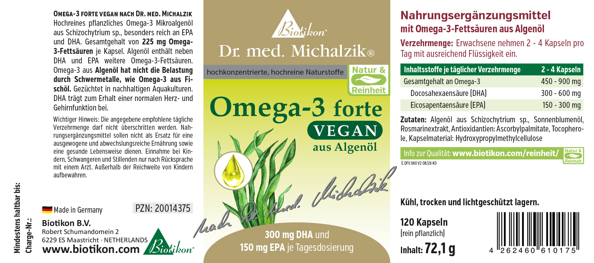 Omega-3 forte vegan Original selon Dr. med. Michalzik - Etiquette 60 gélules Omega-3 forte vegan Original selon Dr. med. Michalzik - Etiquette 60 gélules