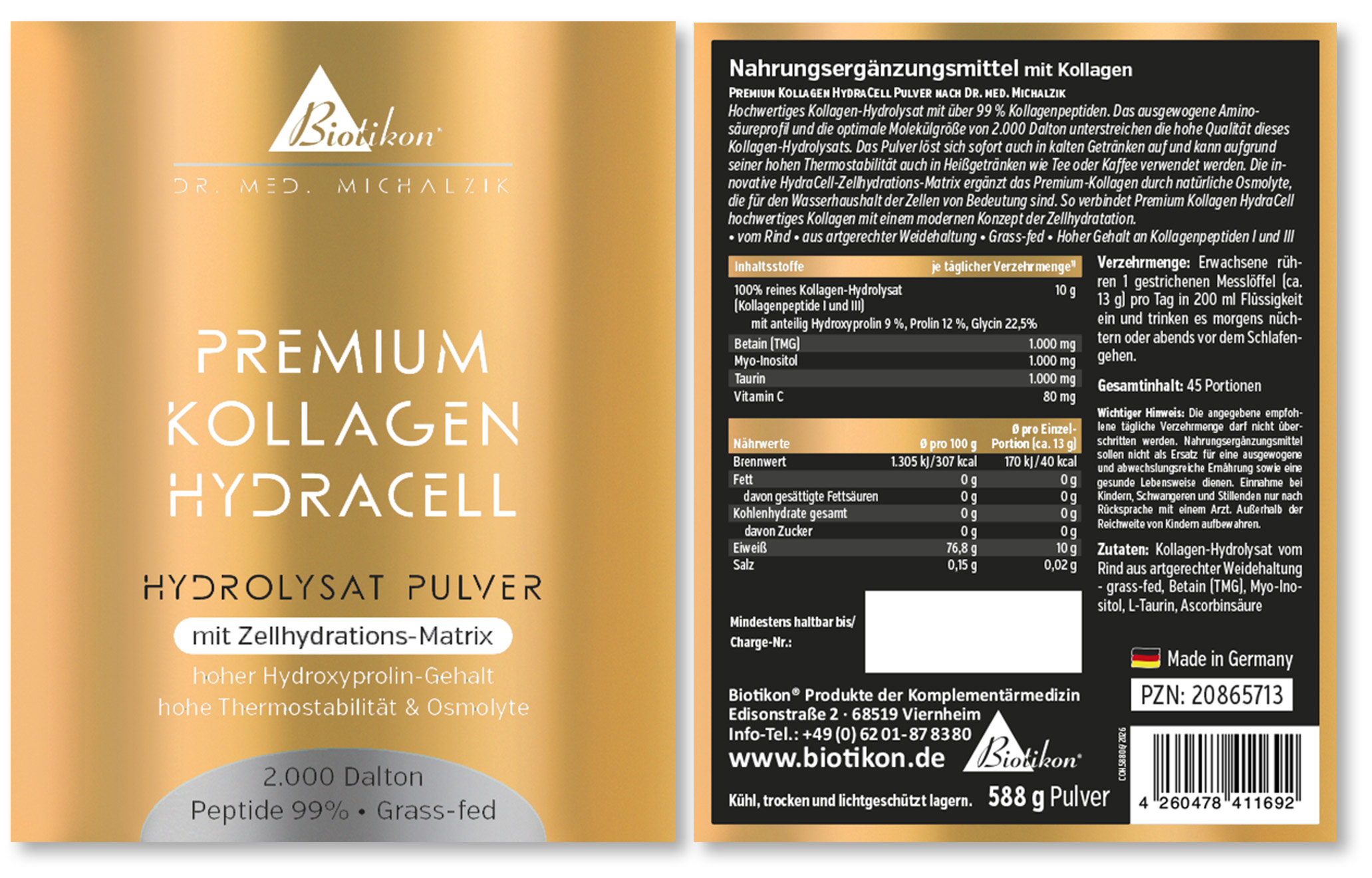Poudre d’hydrolysat de collagène premium HydraCell – boîte (étiquette)