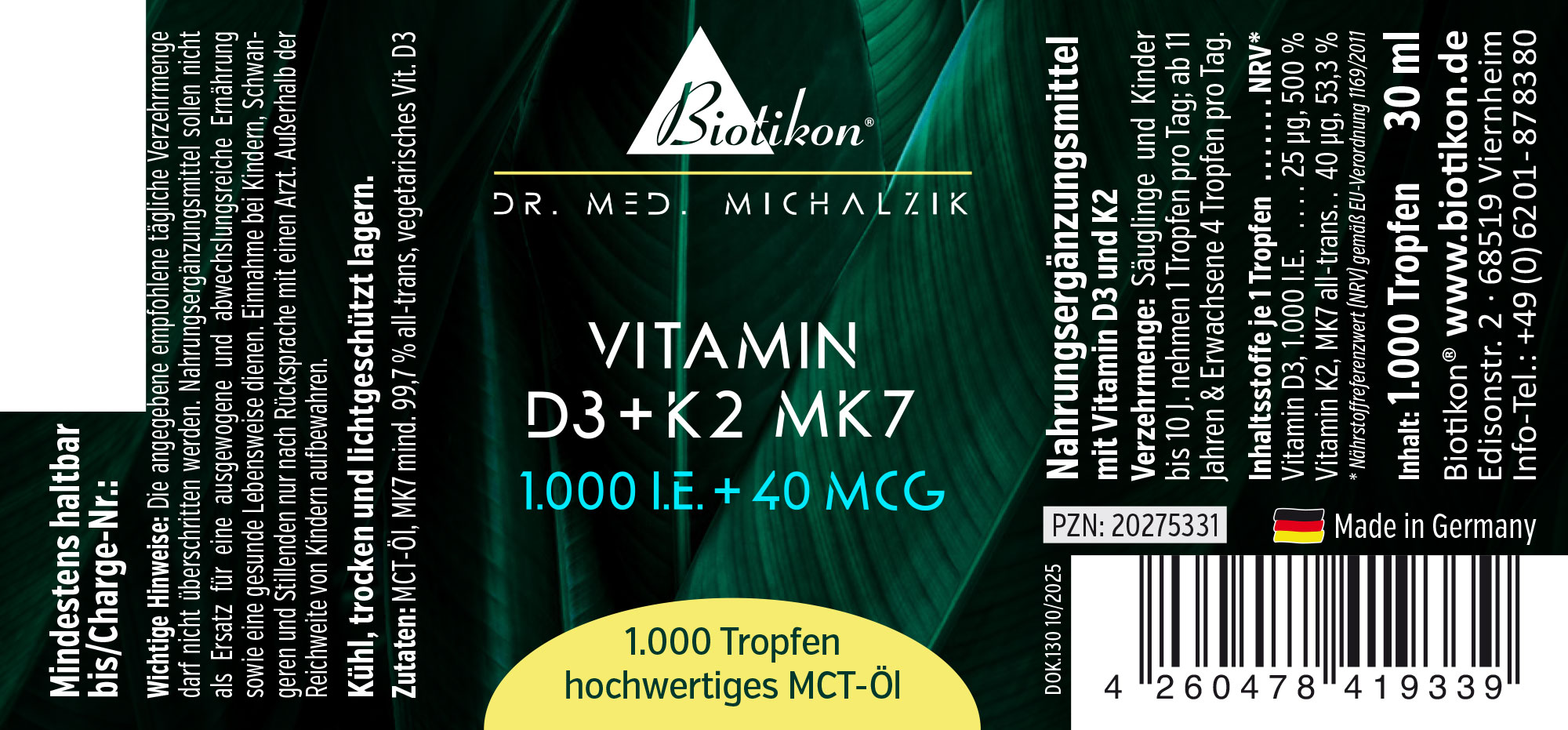 Vitamine D3 K2-1000 UI 40 mcg étiquette conventionnelle Vitamine D3 K2-1000 UI 40 mcg étiquette conventionnelle