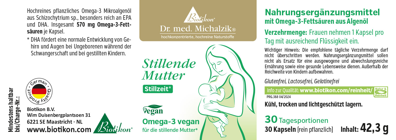 Acides gras oméga-3 570 mg – Gélules Complément alimentaire d'oméga-3 à base de microalgues, 30 gélules, 42,3 g.