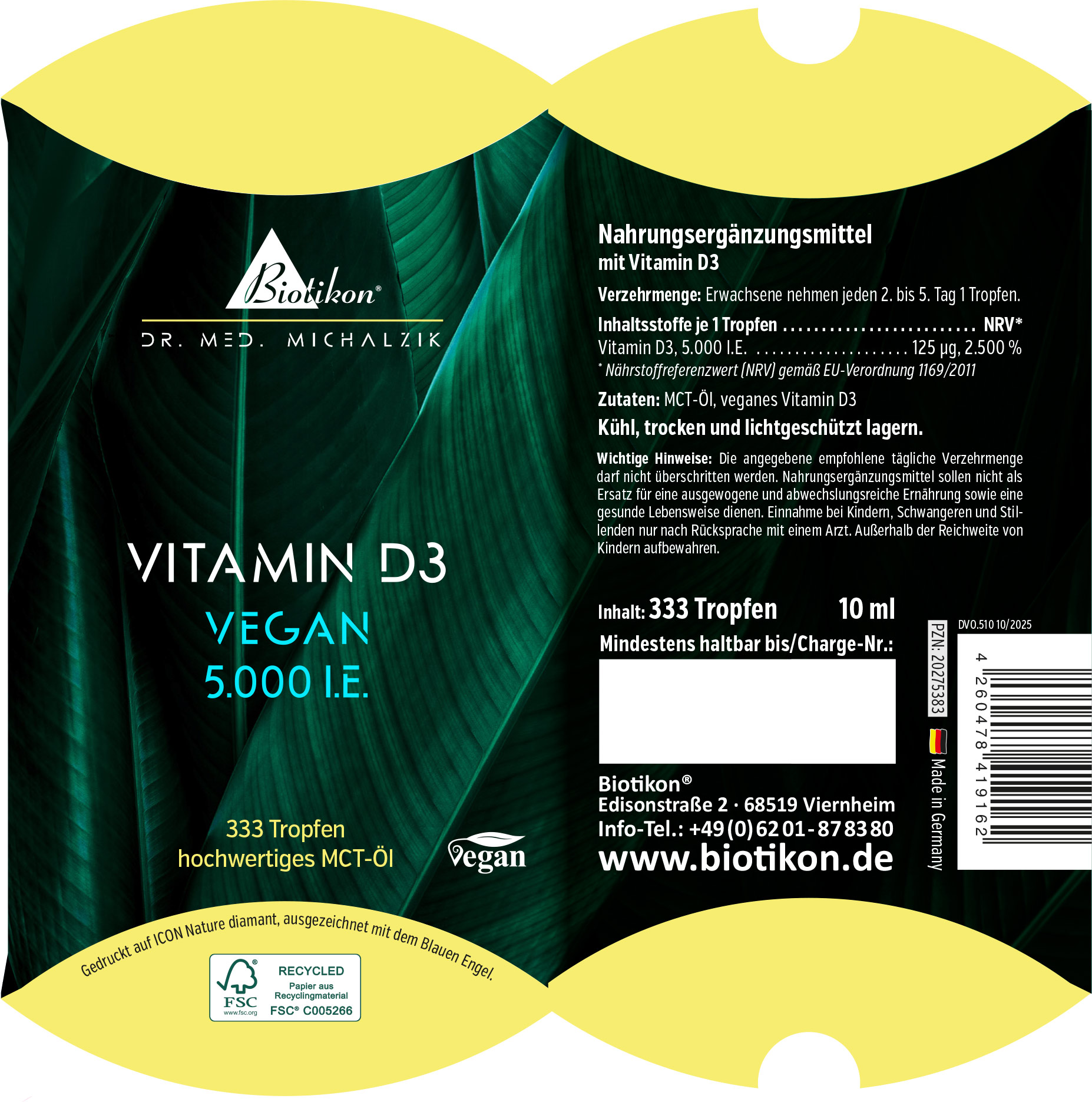 Boîte d'oreiller végétalienne Vitamine D3 5 000 UI Boîte d'oreiller végétalienne Vitamine D3 5 000 UI