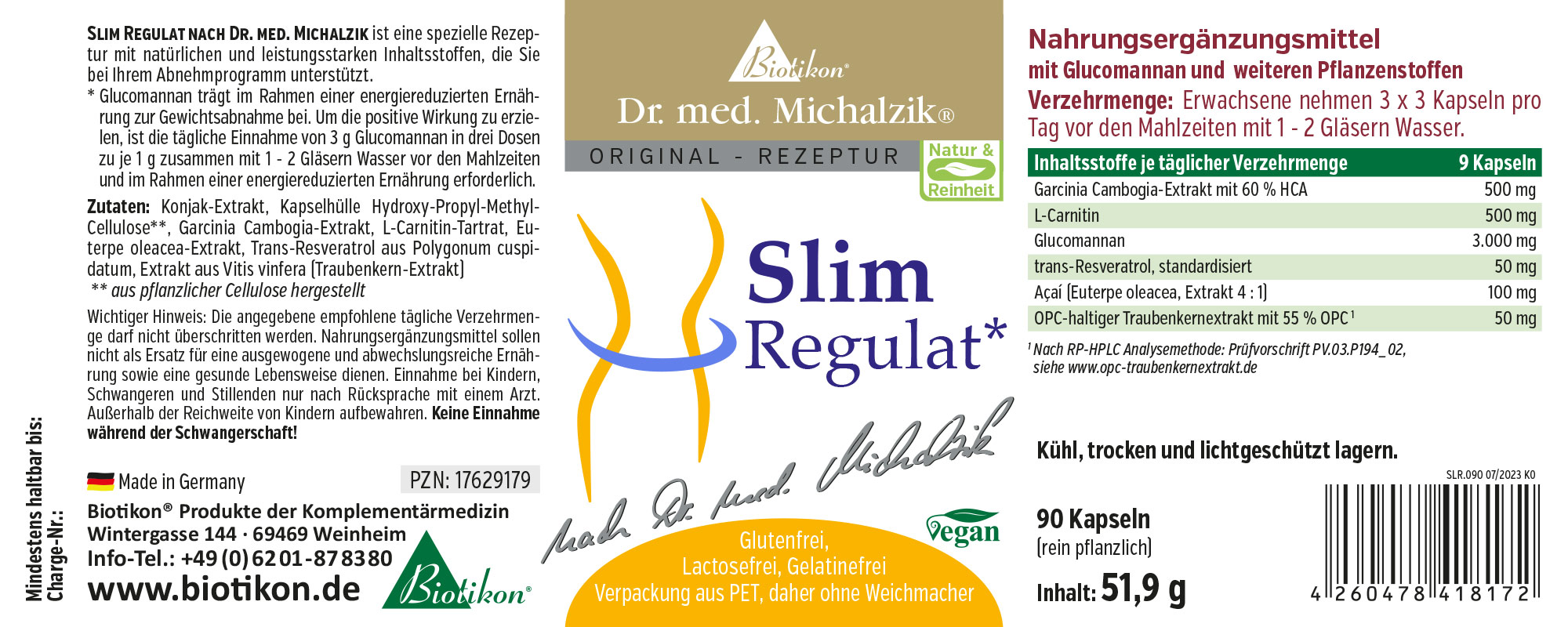 Slim Regulat - 90 Capsules Complément alimentaire en emballage PET, contient 90 capsules, végan, sans gluten.