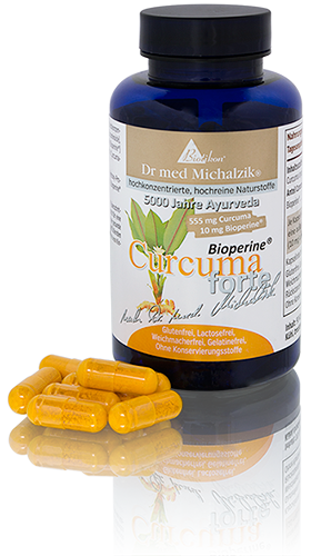 Curcumine 555 mg – Capsules Bouteille avec capsules de curcuma, 555 mg, capsules jaunes, contenant bleu, étiquetage blanc.