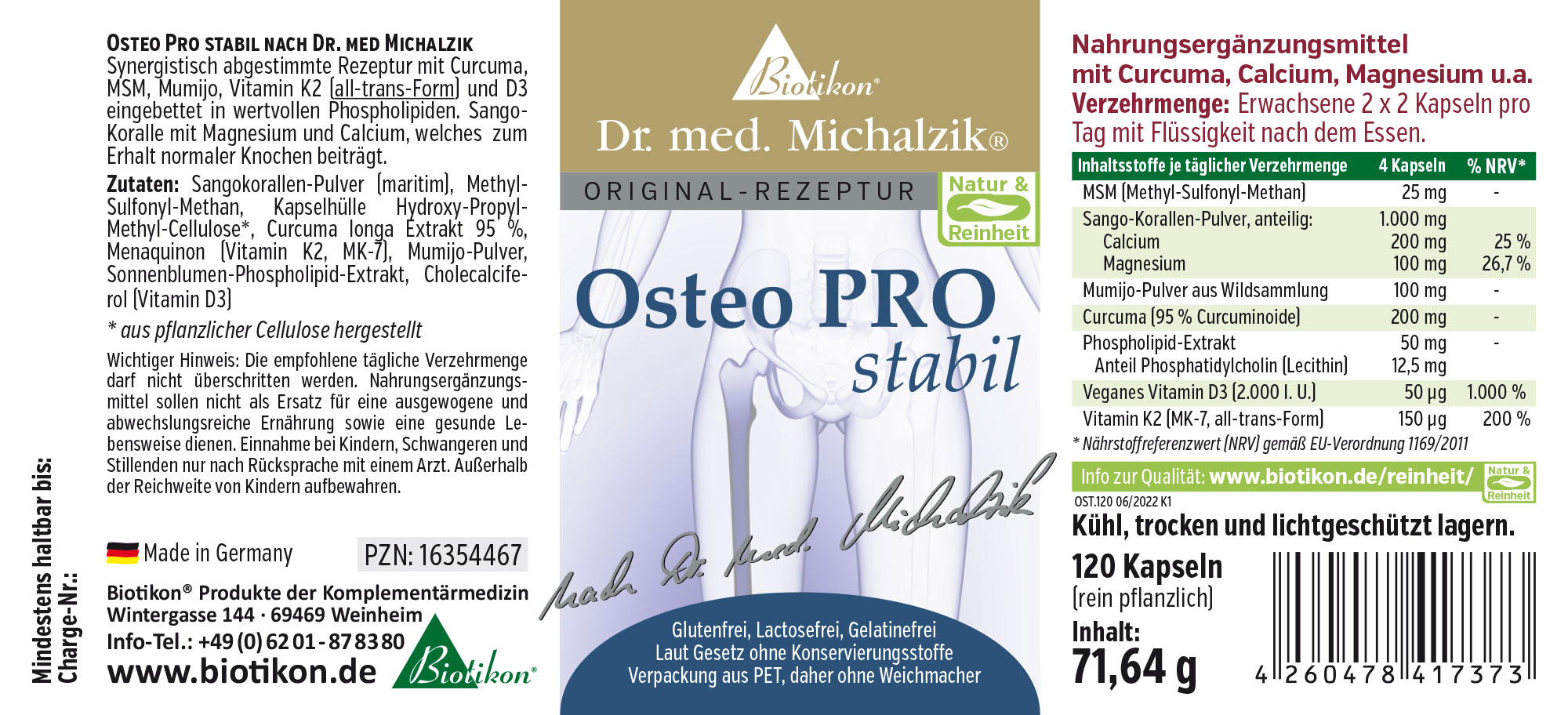 Osteo PRO Stabil – 120 Capsules Complément alimentaire Osteo PRO Stabil en capsules, 120 pièces, emballage au design clair, capsules emballées.