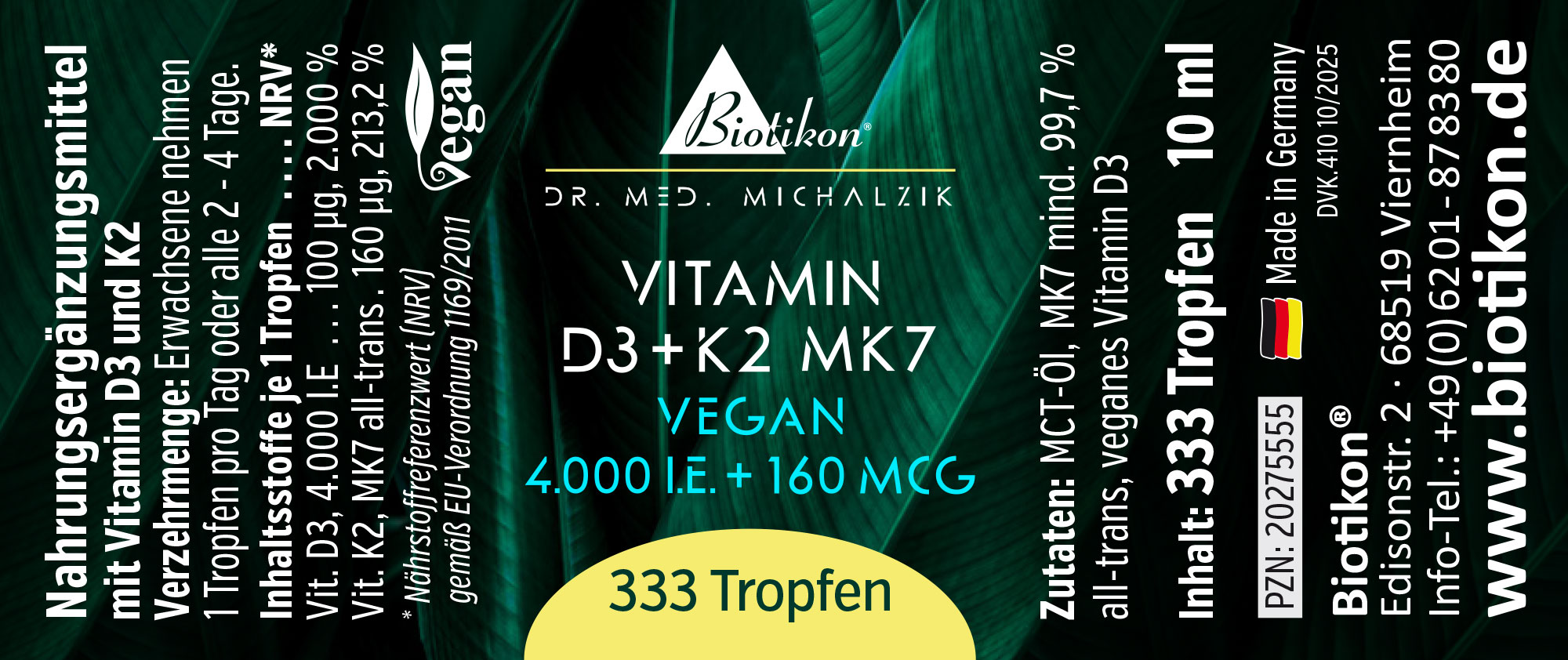 Vitamine D3 K2-4000 IE étiquette végétalienne Vitamine D3 K2-4000 IE étiquette végétalienne