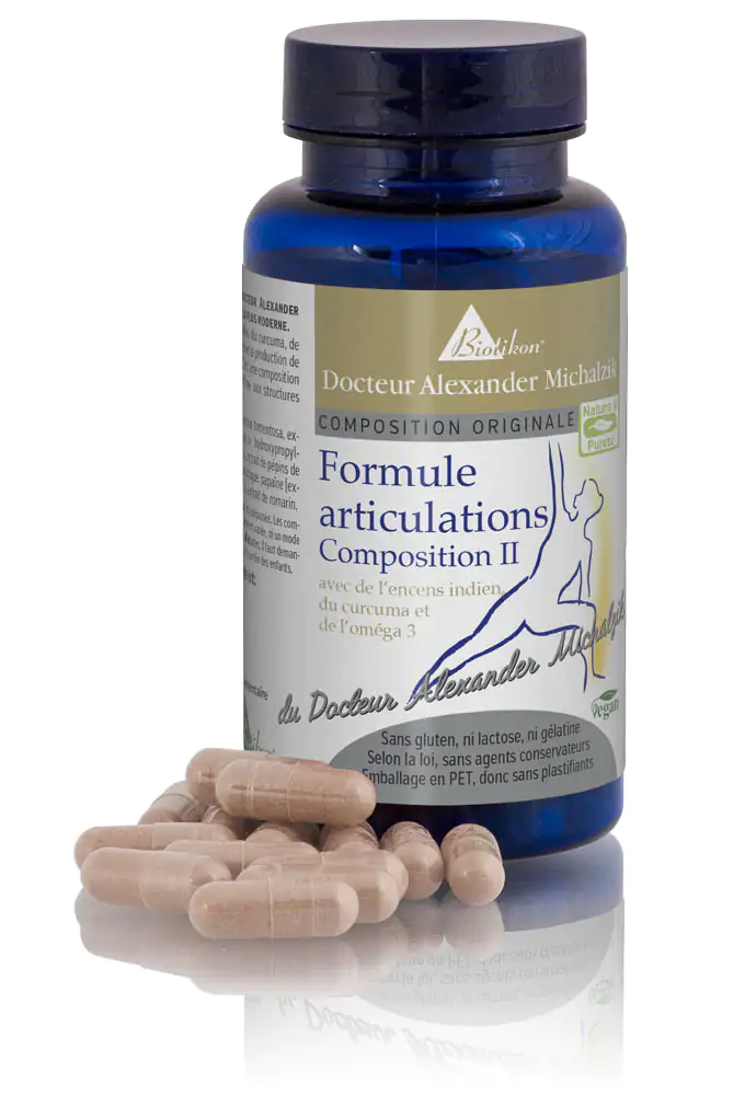 Gélules de Curcuma – 90 pièces Bouteille bleue avec des gélules de curcuma, 90 pièces, gélules couleur crème sur fond blanc.