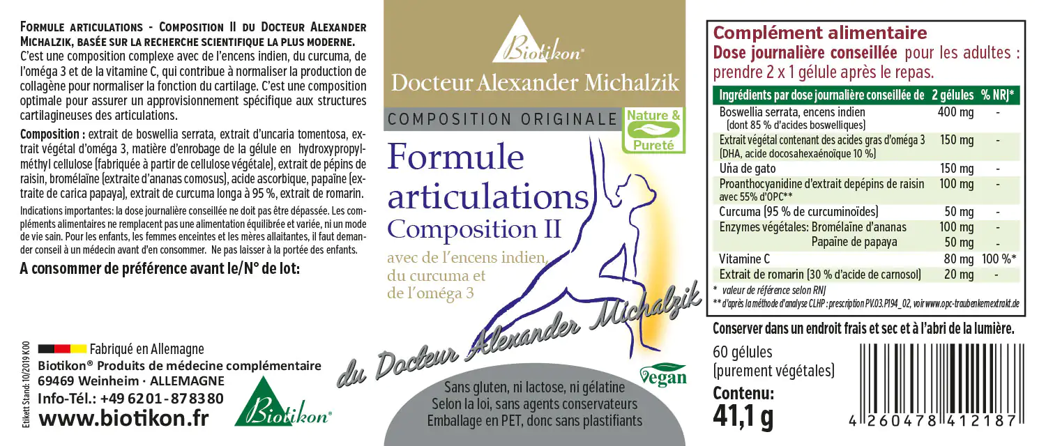 Formule Articulaire 2 Étiquette Complément alimentaire en emballage PET, 60 oursons gélifiés végétaliens, couleur orange.