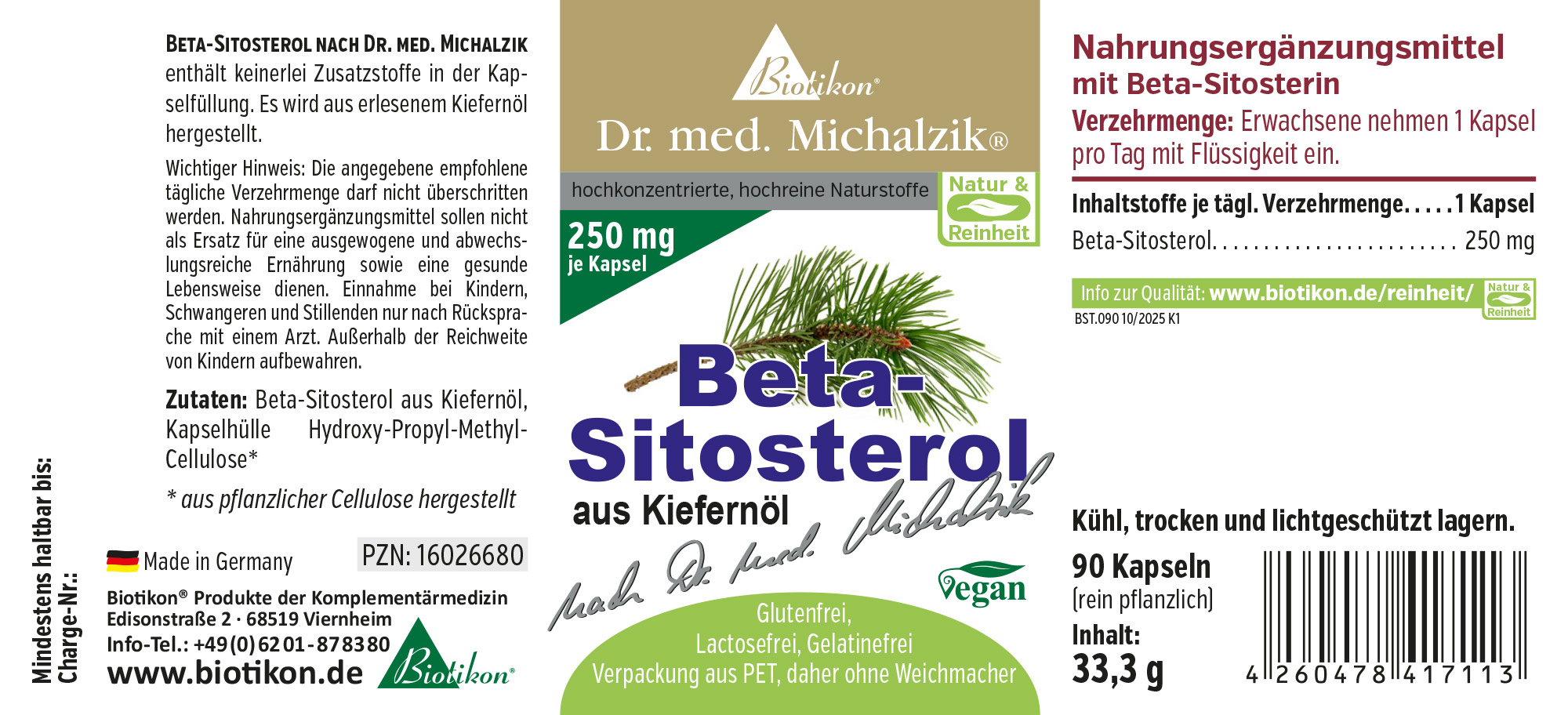 Bêta-Sitostérol 250 mg – Capsules 90 capsules de bêta-sitostérol à base de pin, emballage végan, 250 mg par capsule.