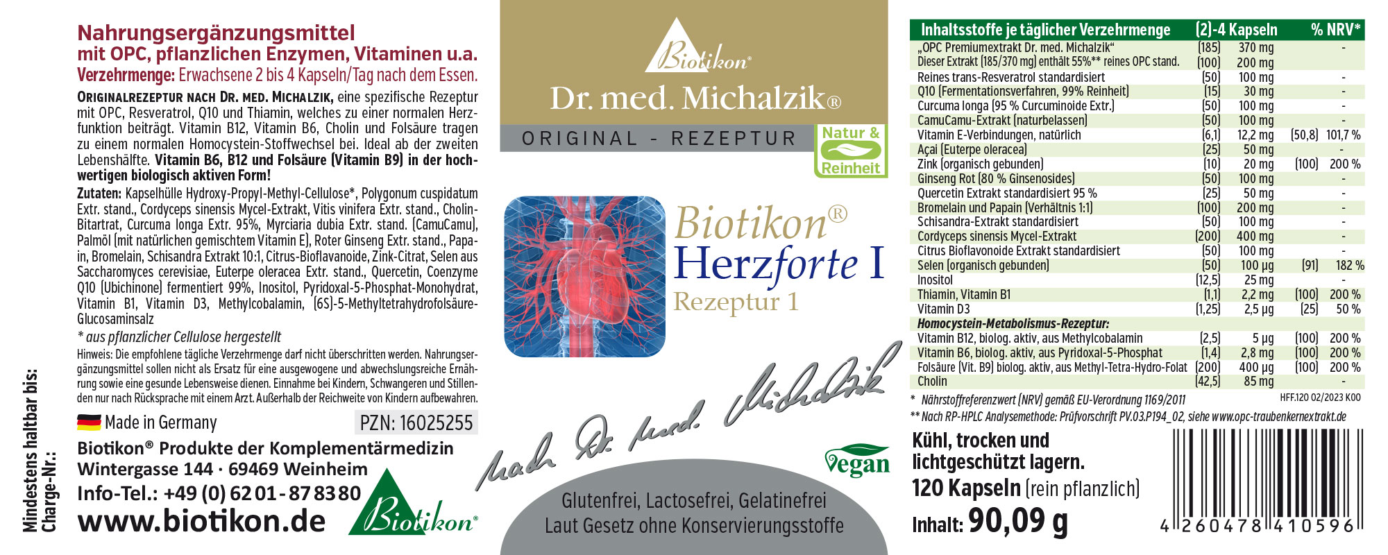 Biotikon Coeur Forte I - 120 Capsules Complément alimentaire pour le soutien cardiaque, 120 capsules veganes dans un emballage vert.