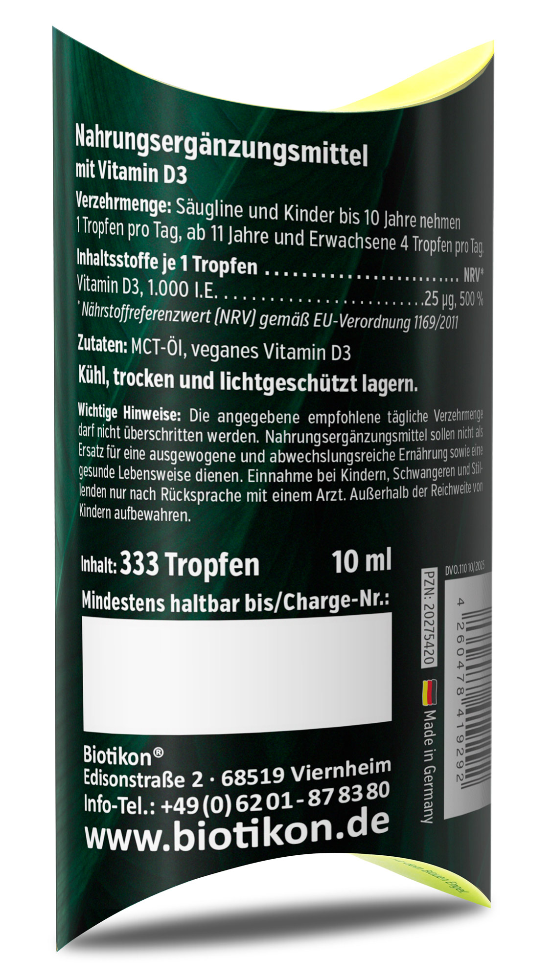 Vitamine D3 1000 UI végane, boîte au dos Vitamine D3 1000 UI végane, boîte au dos