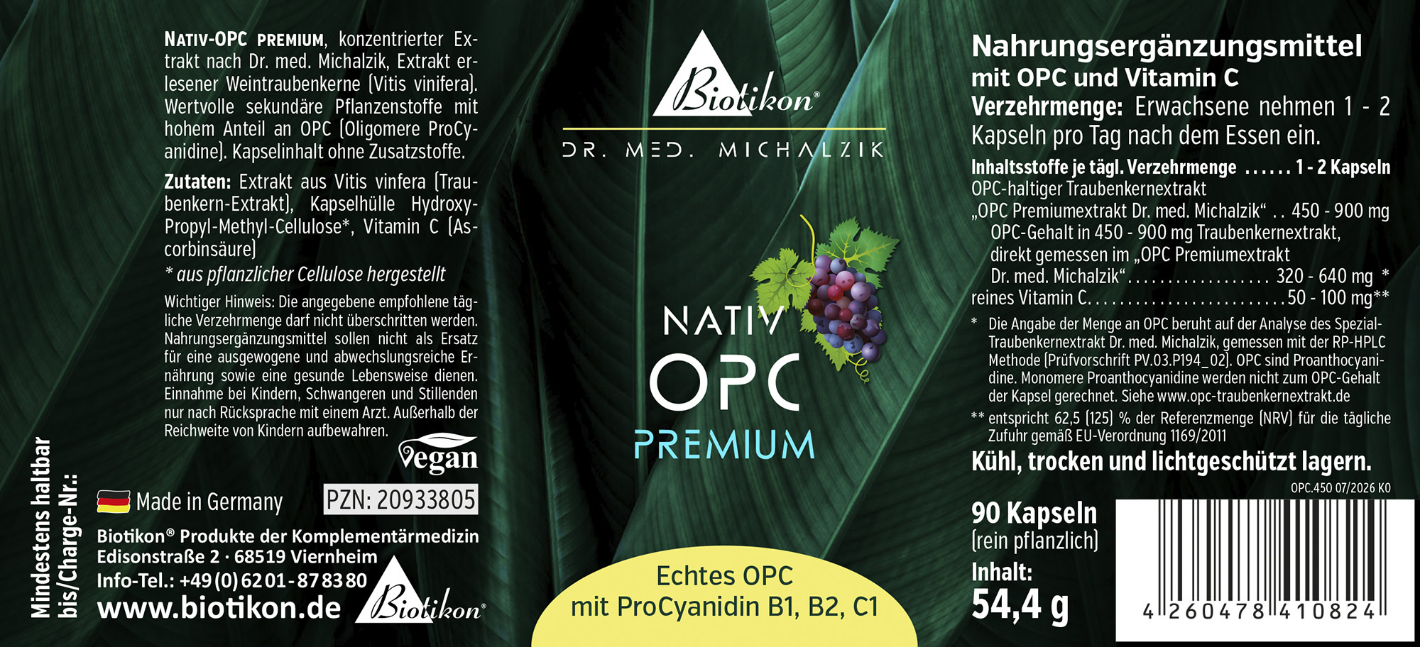 Étiquette du complément alimentaire Nativ-OPC