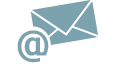 Icône Email Graphique Graphique d'une icône email avec une enveloppe et le symbole @ en bleu et gris.