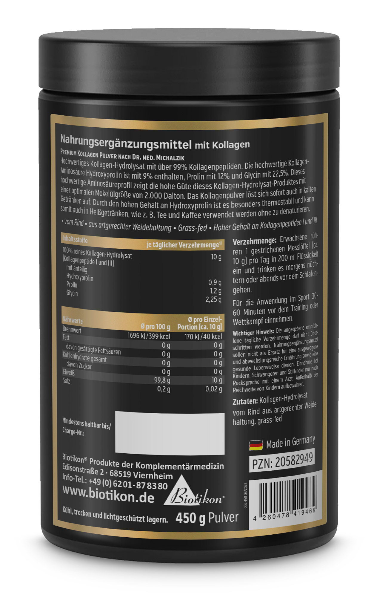 Poudre d'hydrolysat de collagène de qualité supérieure, étiquette