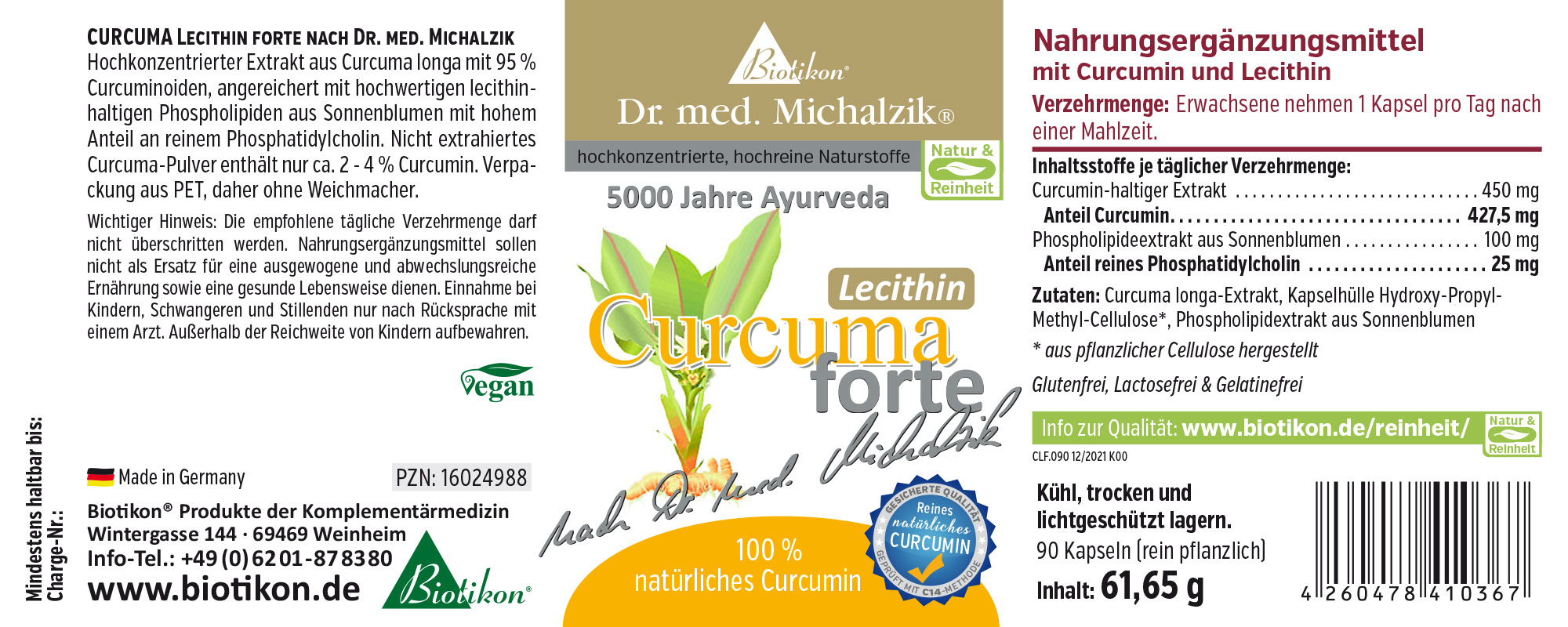 Complément alimentaire Curcuma Léthicine Forte, 90 gélules végétariennes dans un emballage bleu, ingrédients visibles.