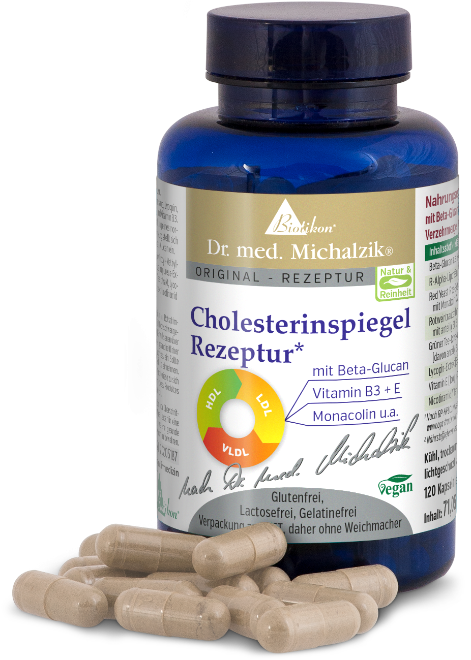 Formule de Cholestérol – 90 Capsules Capsules pour réguler le taux de cholestérol, 90 capsules dans une bouteille bleue, végan, sans gluten.