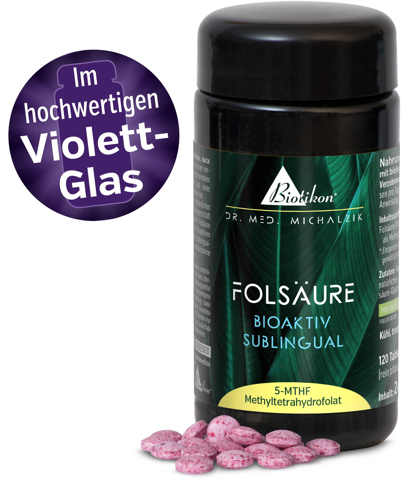 Acide Folique Bioactif Sublingual_pot en verre violet de haute qualité