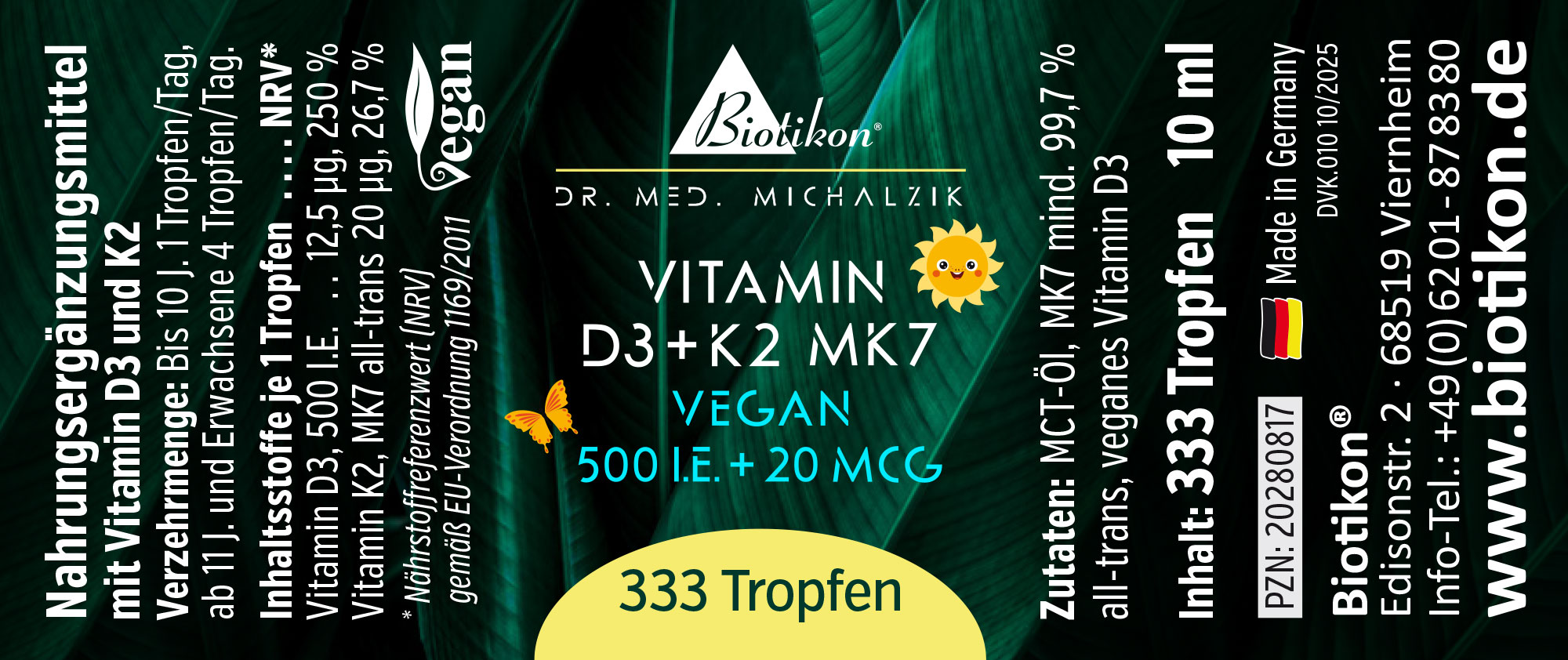 Vitamine D3 K2-500 IE étiquette végétalienne Vitamine D3 K2-500 IE étiquette végétalienne