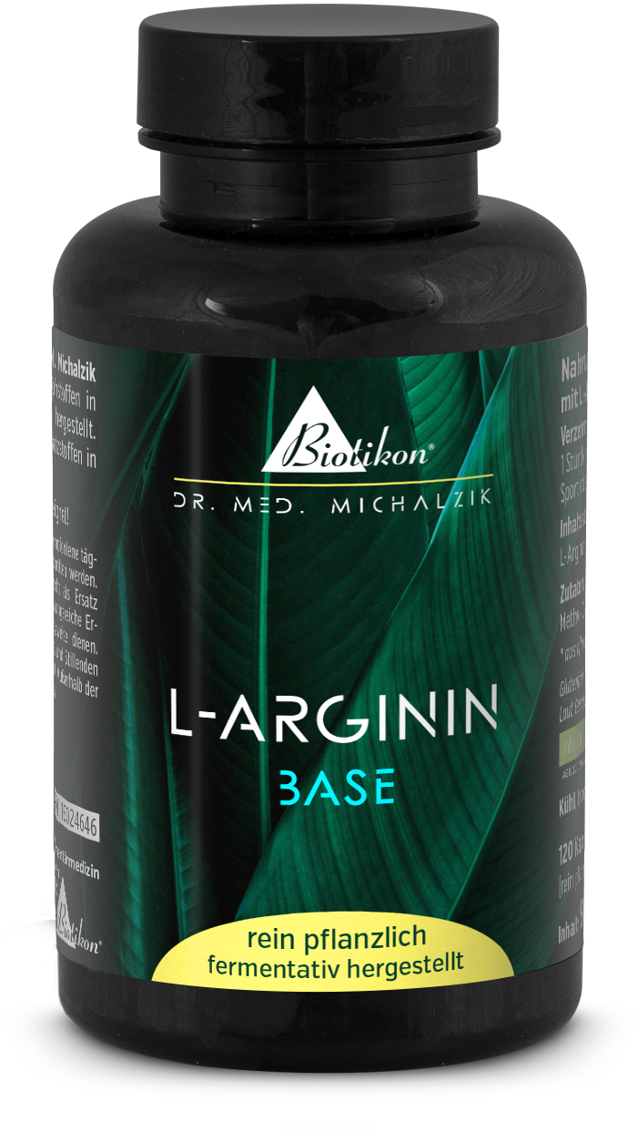 L-Arginine 120 Capsules - Fermenté d'origine végétale Bouteille noire avec 120 capsules de L-Arginine, d'origine végétale, fermentées, vue de face.