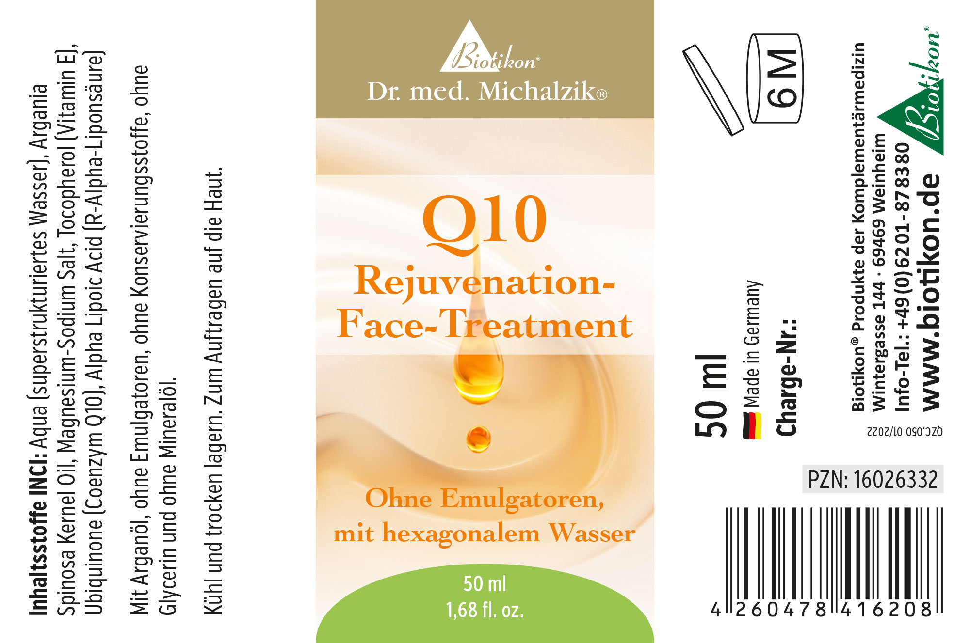Traitement du Visage Q10 50 ml – Soins de la Peau Bouteille de 50 ml de Traitement du Visage Rajeunissant Q10, emballage transparent, couleur claire.
