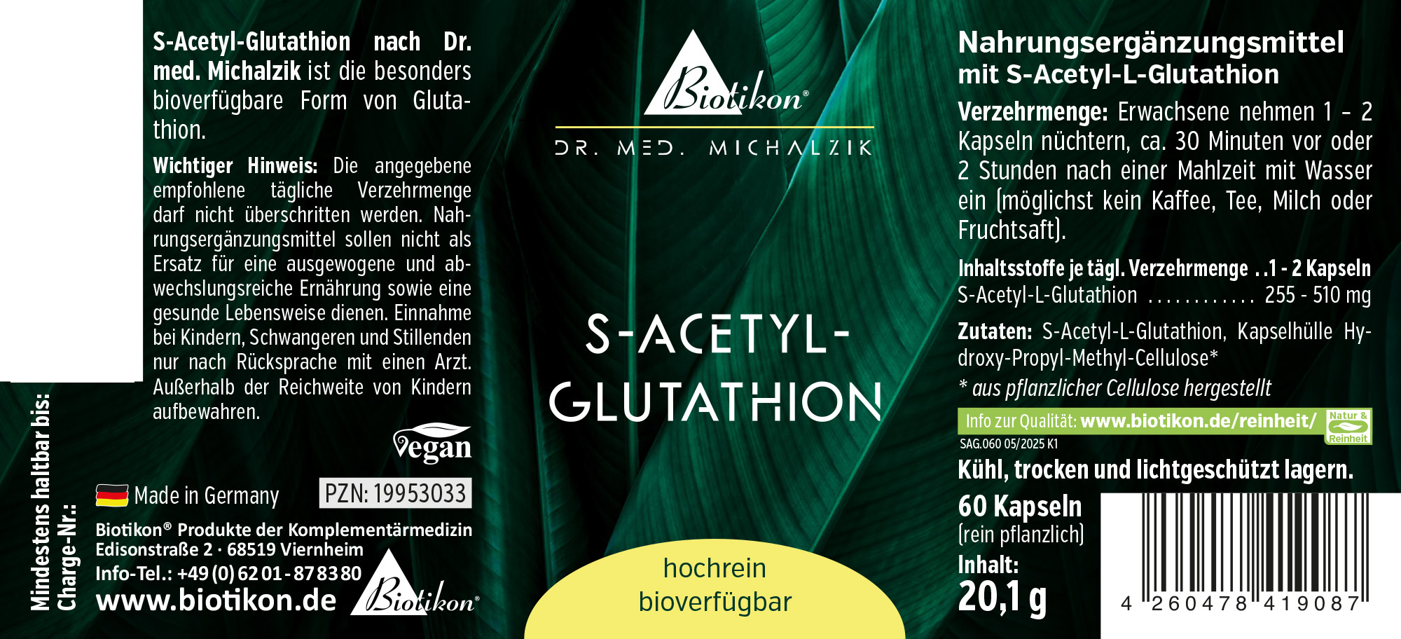 Étiquette S-acétyl-glutathion Étiquette S-acétyl-glutathion