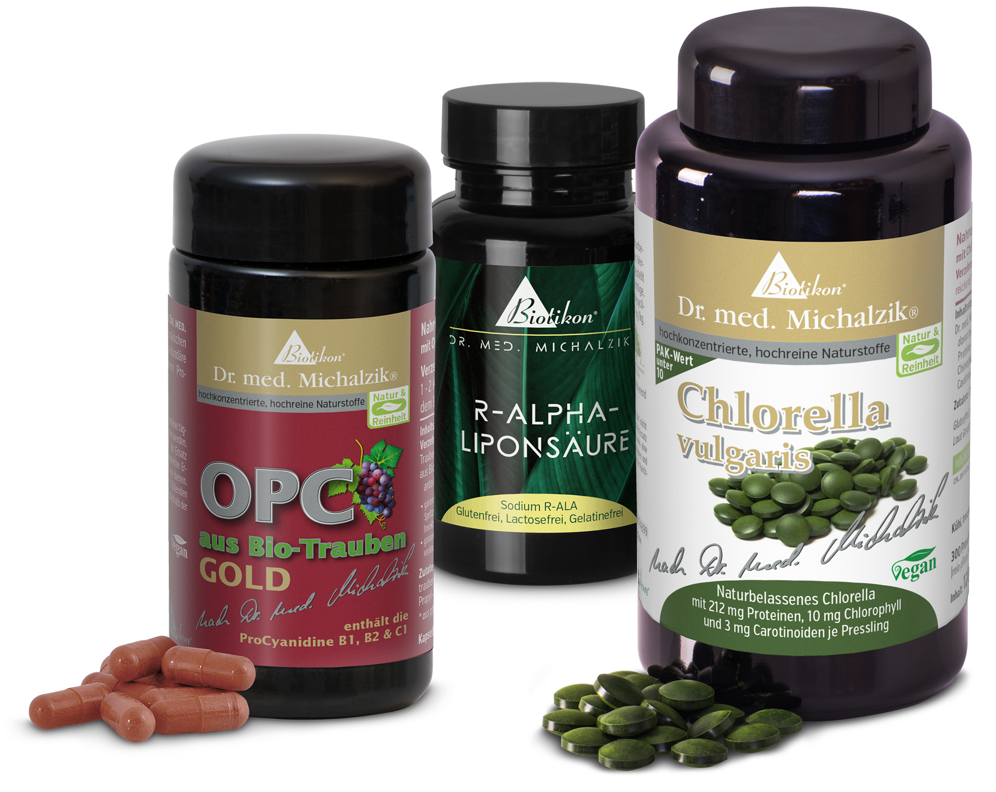 Images des boîtes et des gélules + comprimés du programme de traitement BIOTOX : acide R-alpha lipoïque, OPC issu de raisins GOLD biologiques et chlorelle. Images des boîtes et des gélules + comprimés du programme de traitement BIOTOX : acide R-alpha lipoïque, OPC issu de raisins GOLD biologiques et chlorelle.