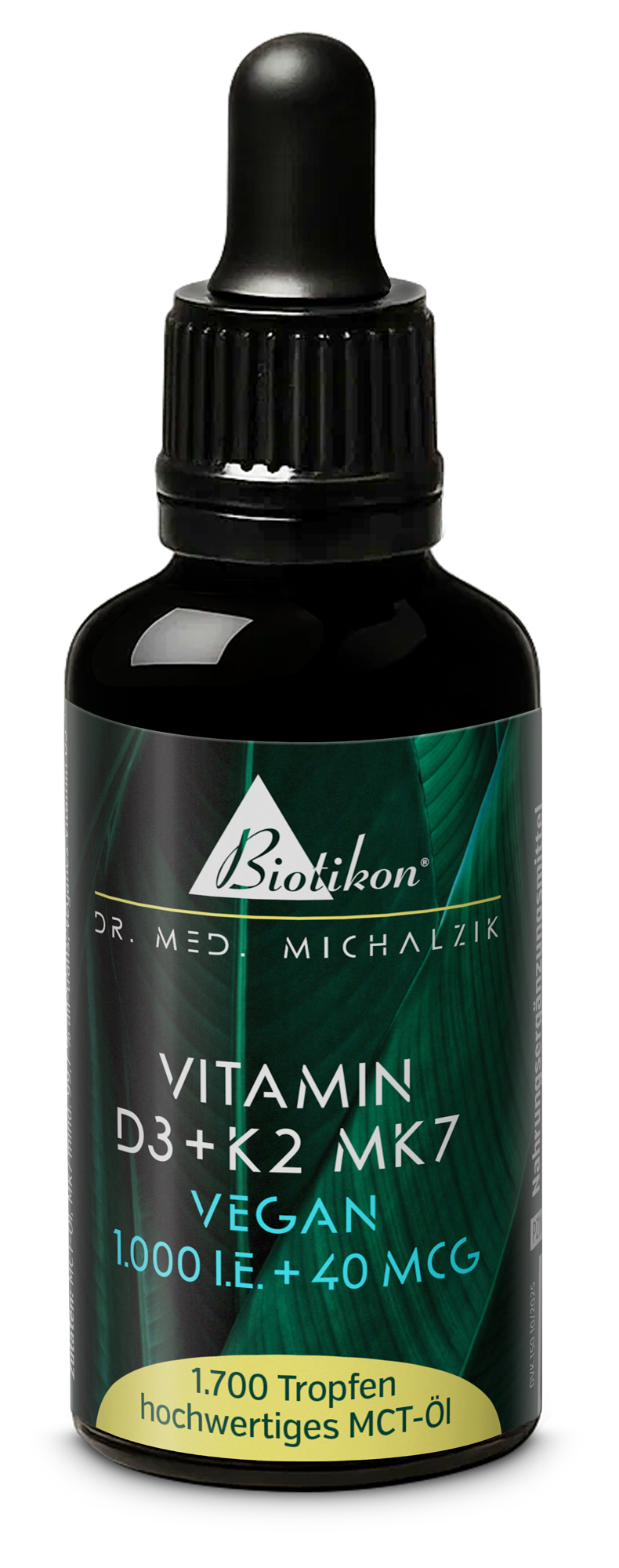Flacon de vitamine D3 et K2 MK7, 1000 UI et 40 µg, 1750 gouttes, couleur foncée, pipette compte-gouttes