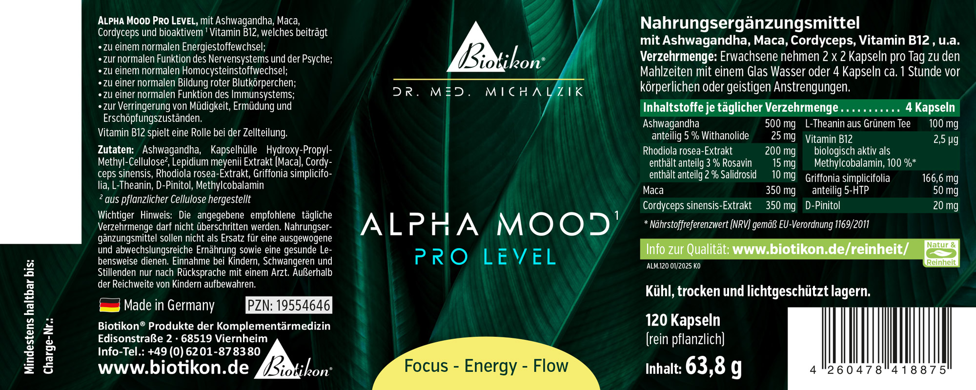 Alpha Mood Pro Niveau – 120 Capsules Complément alimentaire Alpha Mood Pro Niveau dans un emballage bleu, 120 capsules, avec des ingrédients ayurvédiques.