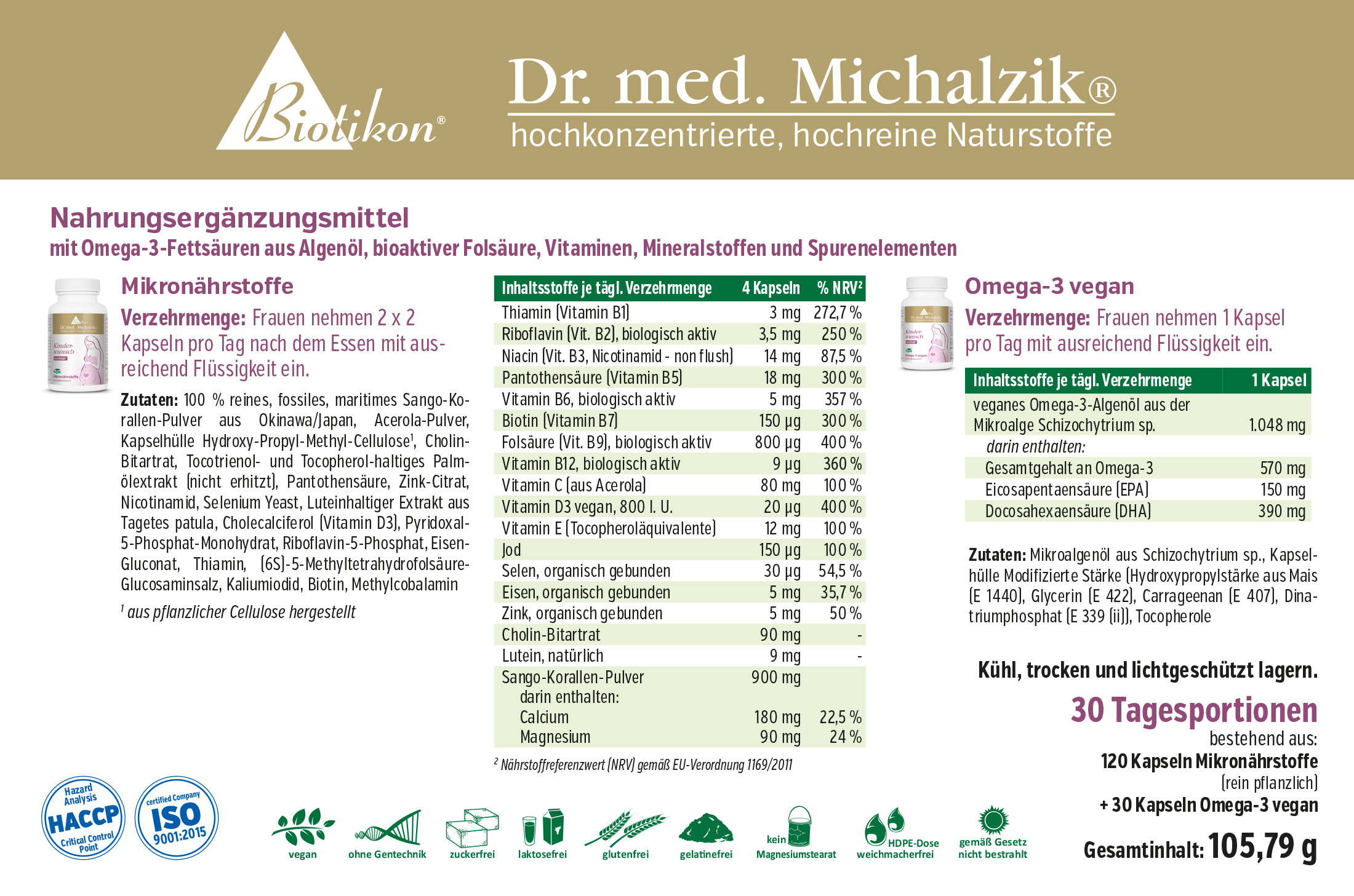Micronutriments 120 Capsules – Omega-3 Végétalien 30 Capsules Complément alimentaire avec 120 capsules de micronutriments et 30 capsules d'oméga-3, emballage transparent, couleurs vives.