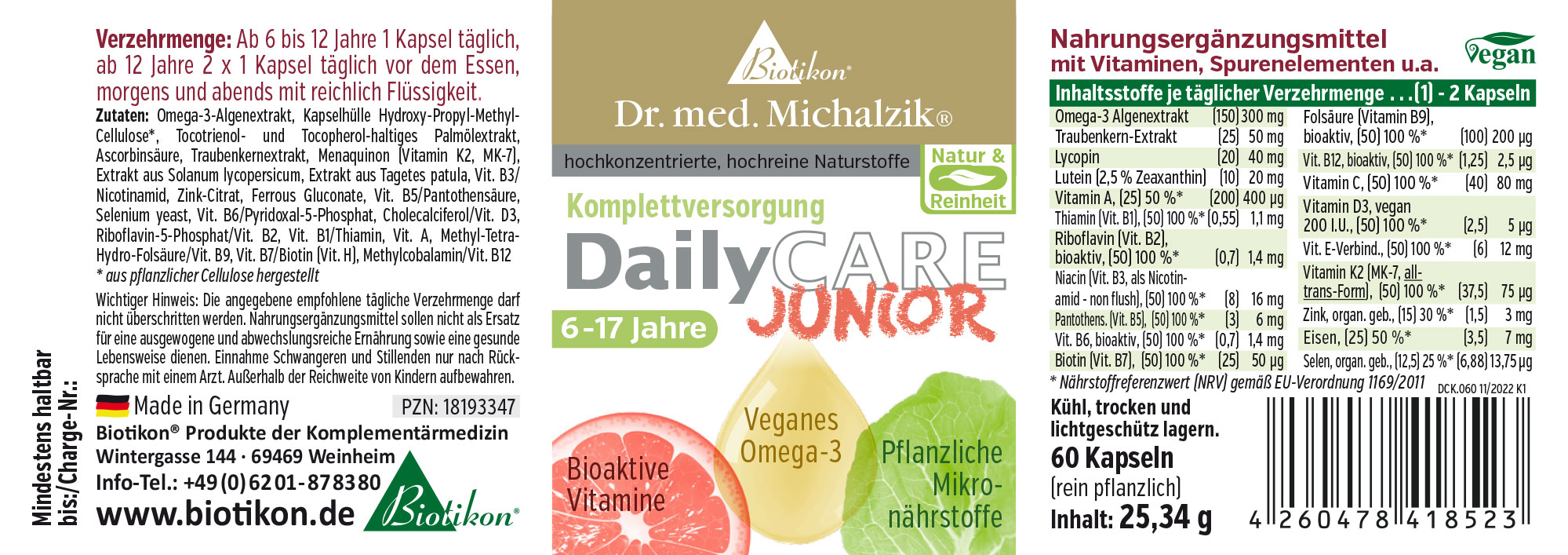 Capsules d'Omega-3 pour Enfants - 60 Unités Complément alimentaire, extrait d'algues Omega-3, 60 capsules, végétalien, emballage jaune