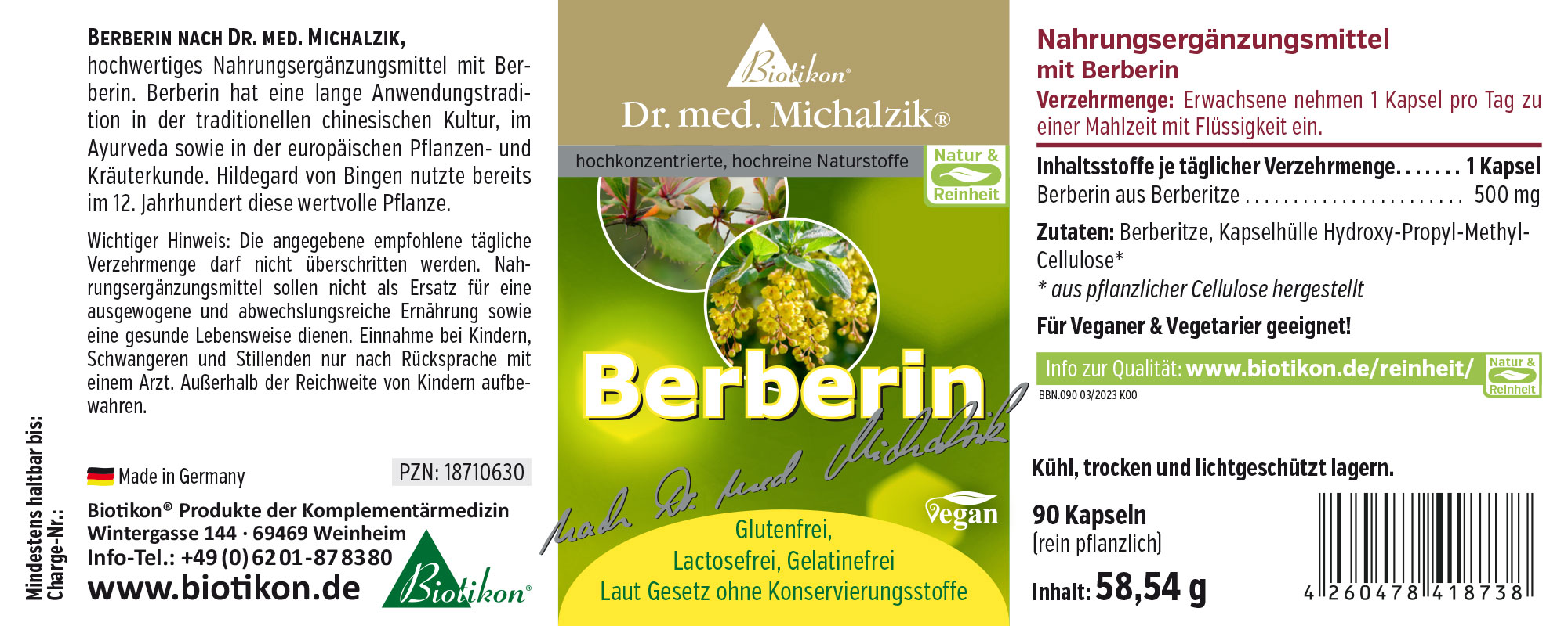 Bérberine 500 mg – Capsules 90 capsules avec de la berbérine provenant de baies de sureau, véganes, dans un emballage jaune.