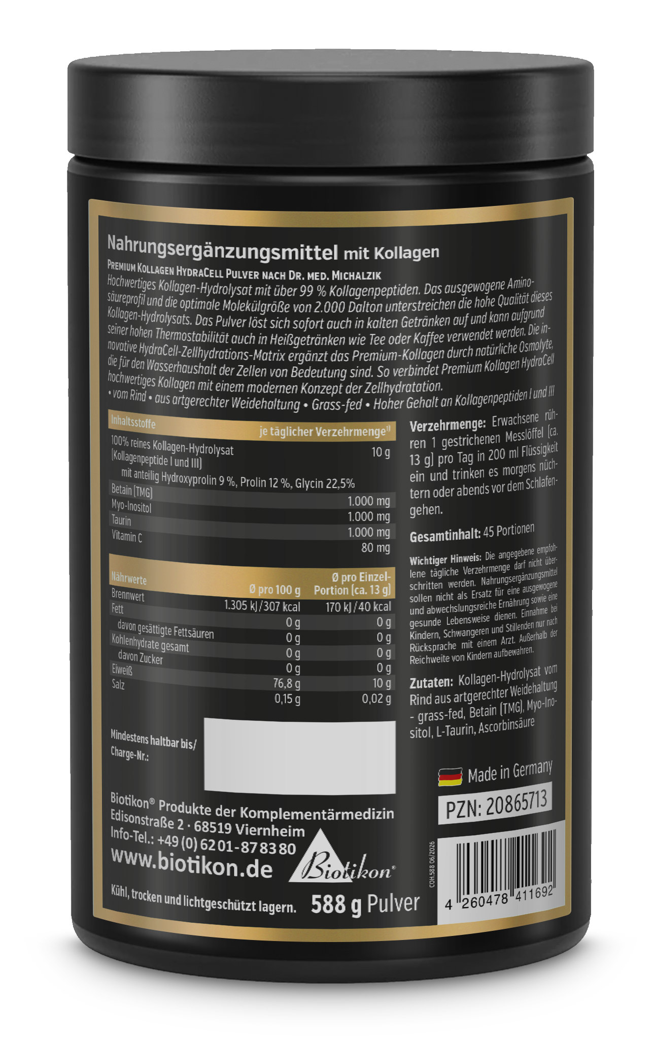 Premium Collagène HydraCell Hydrolysat Poudre Boîte Dos