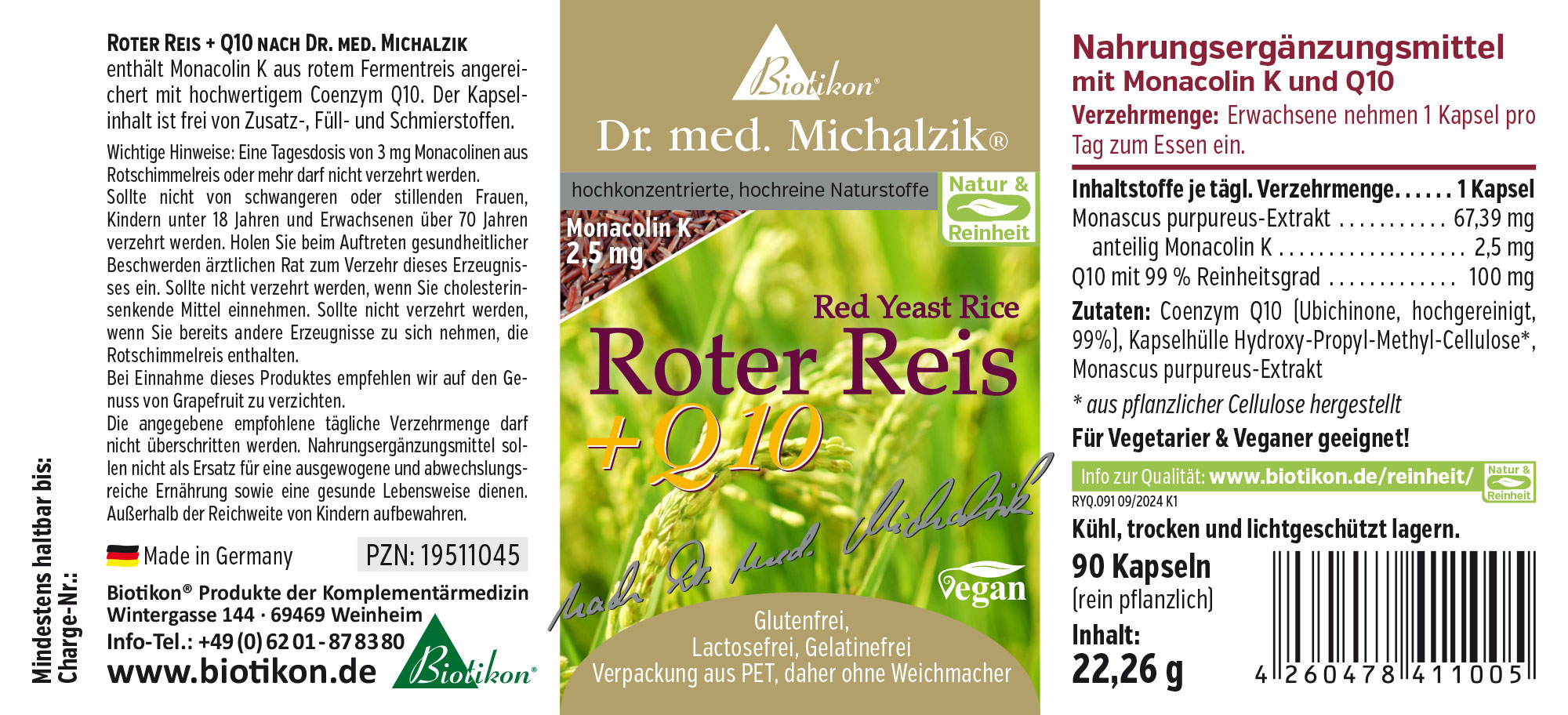 Riz Rouge + Coenzyme Q10 – 90 Gélules Supplément alimentaire avec Riz Rouge contenant 2,5 mg de Monacoline K et Coenzyme Q10, 90 gélules dans un emballage PET.