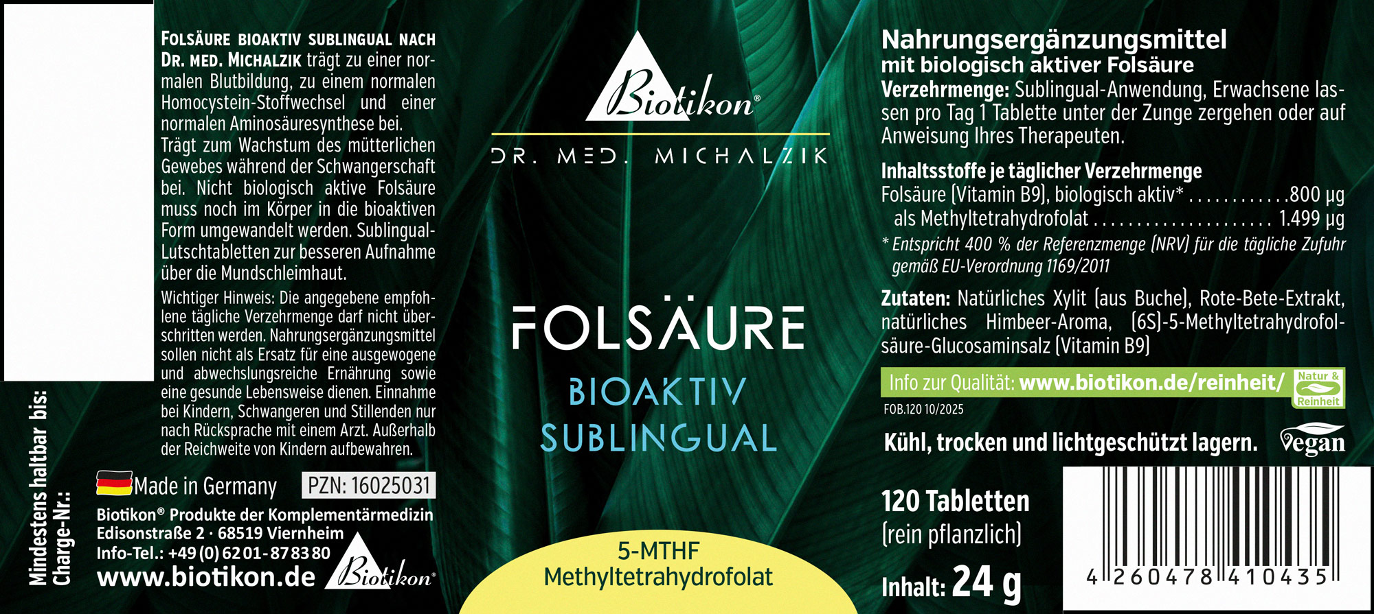 Acide Folique Bioactif Sublingual – 120 Comprimés