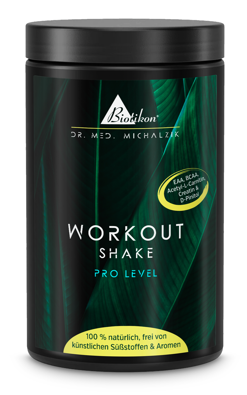 Shake d'Entraînement – Niveau Pro Contenant noir de shake d'entraînement, 100% naturel, 500 g, vue de devant