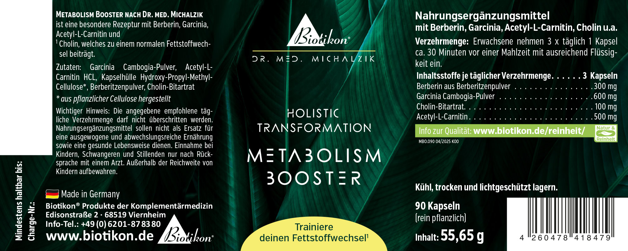 Stimulant du Métabolisme – 90 Capsules Complément alimentaire dans un emballage noir, 90 capsules, couleurs végétales, vue de face.