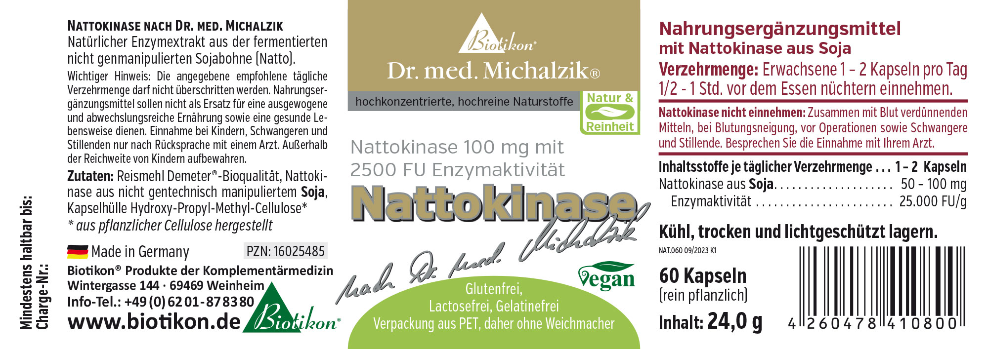 Nattokinase 100 mg – 60 Gélules Complément alimentaire Nattokinase, 60 gélules en emballage PET, végan, à base de soja.