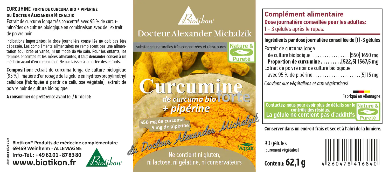 Curcumine forte de curcuma bio + pipérine