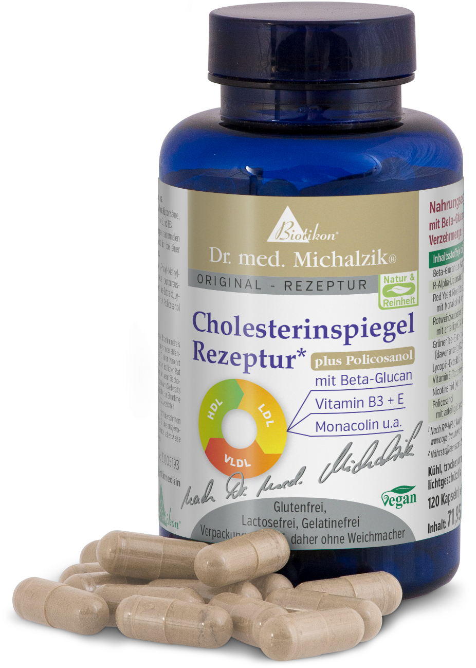 Capsules Policosanol Regulat Plus pour le Cholestérol Capsules brunes dans une bouteille bleue contenant 90 pièces, véganes et sans gluten.