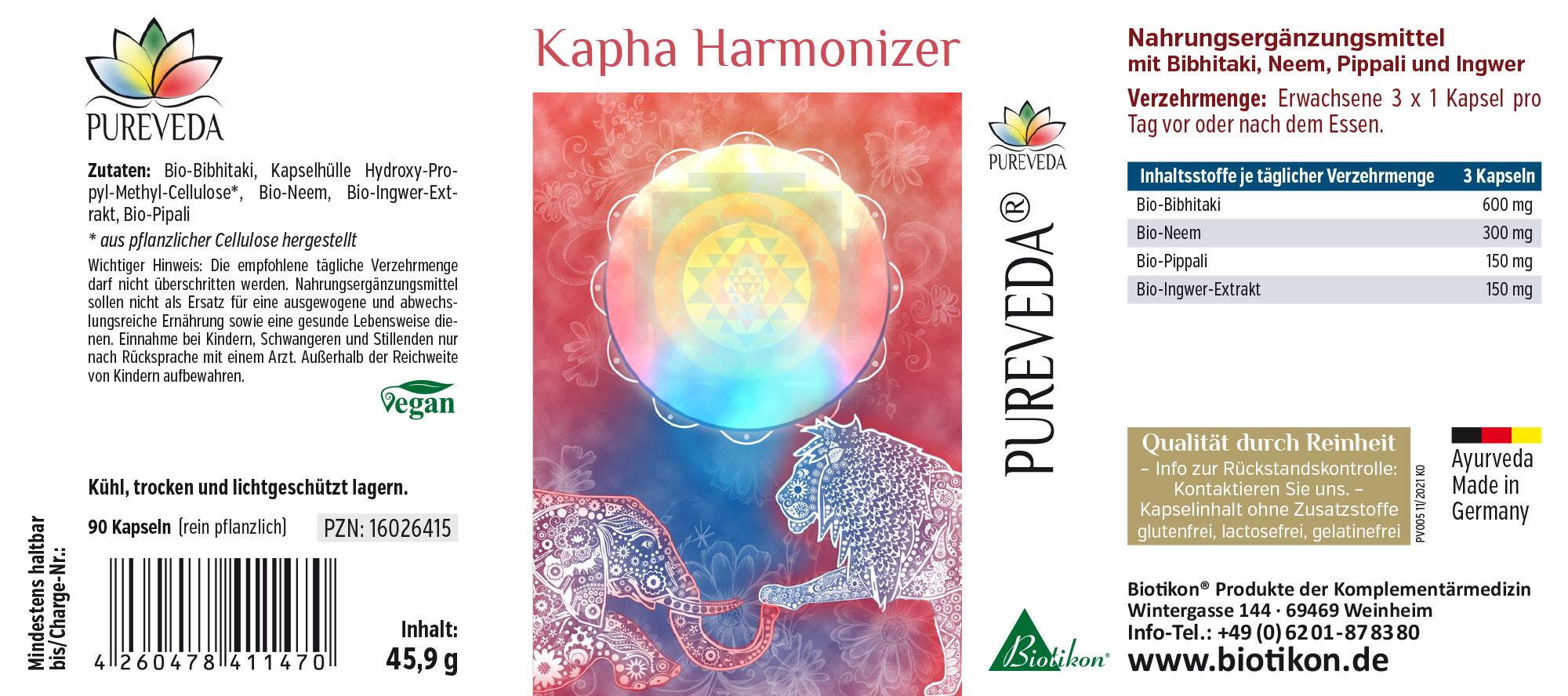 Harmoniseur Kapha – 90 Capsules Complément alimentaire Harmoniseur Kapha en pack de 90 capsules véganes, entièrement végétal.